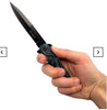 Spring assisted knife 4" dagger blade 5" closed, blk/silver cross aluminum handle