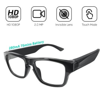 HD P2P Clear Glasses Camera A/V w/2 Batt w/Touch Control