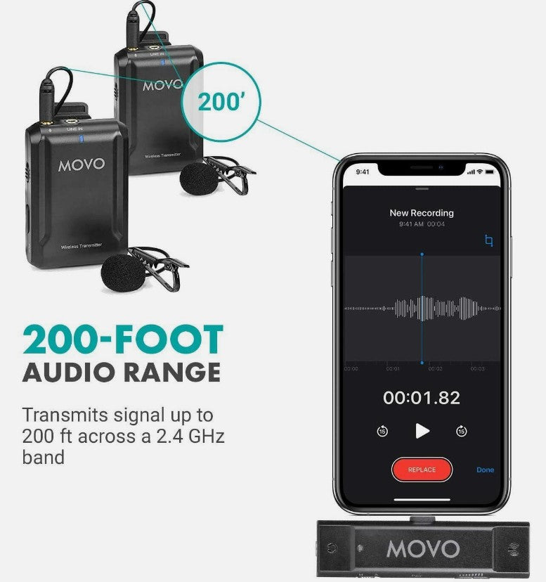 MOVO EDGE DUO Lavalier Microphone System for iOS iPhone system with lightning connection