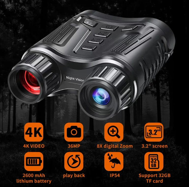 Night Vision Binoculars 4K Li-ion Rechargeable Battery, Capable of up to 32Gb (Item