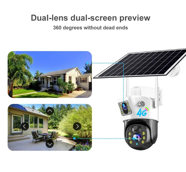 PTZ Dual Lens 4G Solar Powered Wireless IP66 Camera App: V380 Pro (Item 3461)