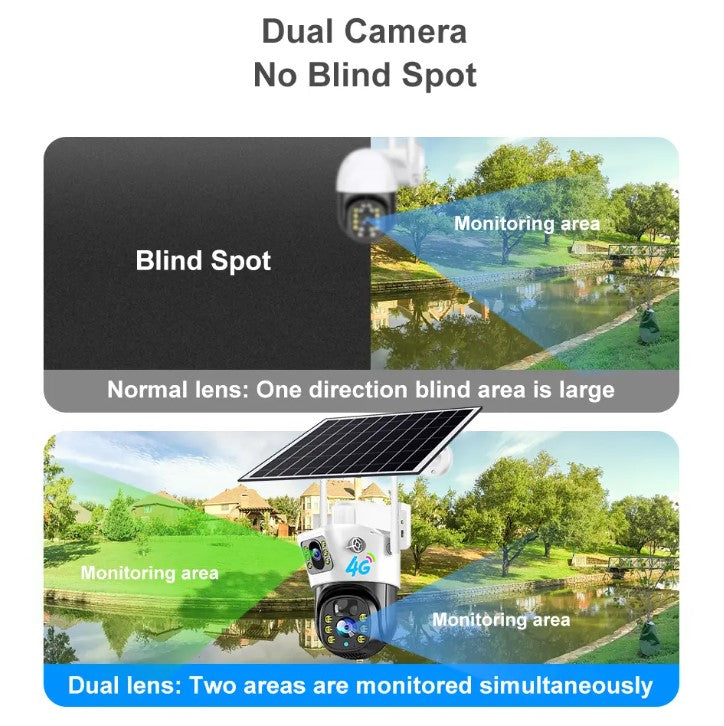 PTZ Dual Lens 4G Solar Powered Wireless IP66 Camera App: V380 Pro (Item 3461)