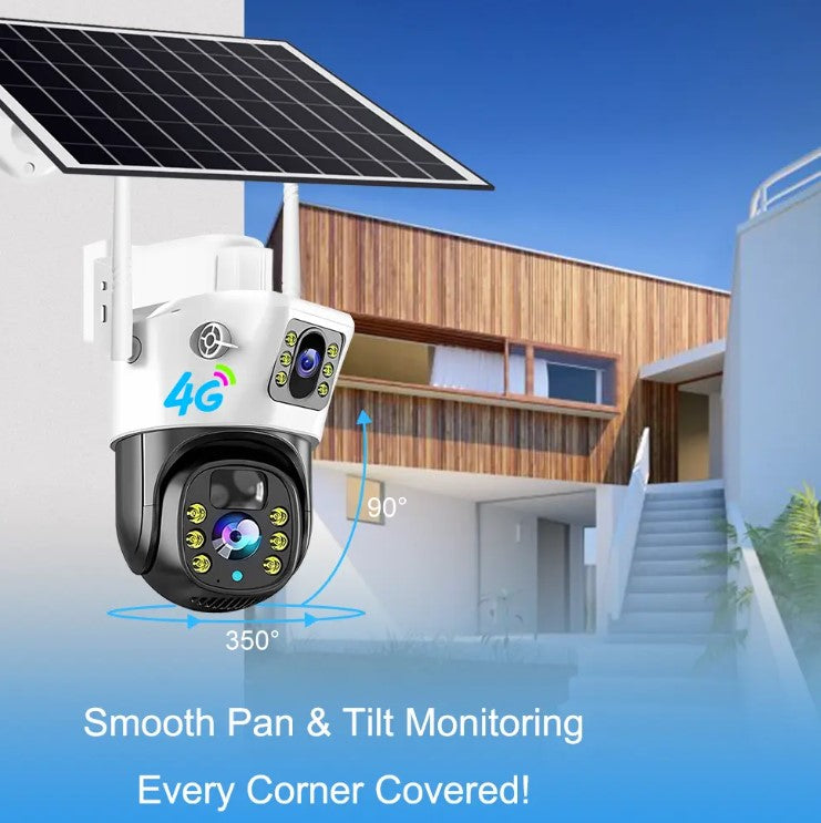 PTZ Dual Lens 4G Solar Powered Wireless IP66 Camera App: V380 Pro (Item 3461)