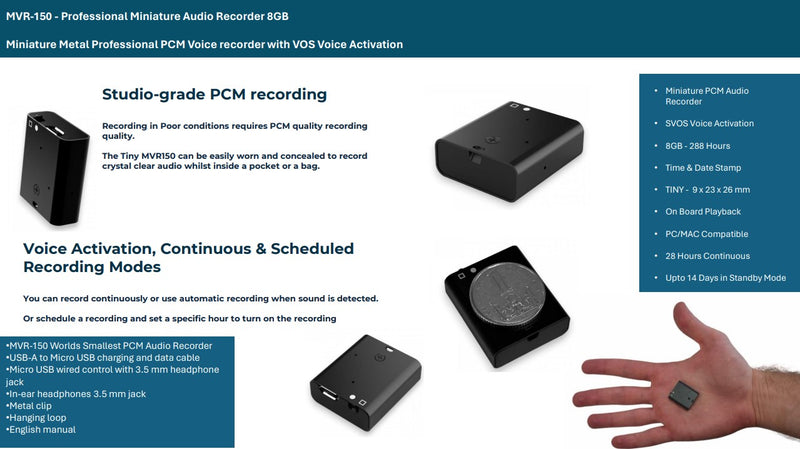 Tiny Sound Activated Audio Recorder Model: IQMR150 Item