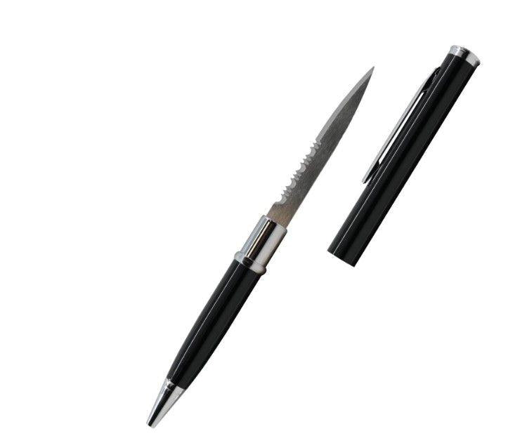 BLACK PEN KNIFE W/ 2" BLADE HALF SERRATED